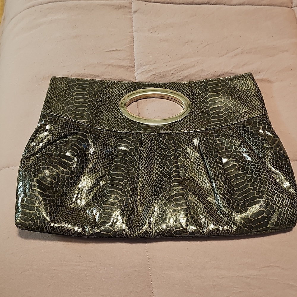 Express Black/grey Snakeskin Clutch With Silver Handle Accent